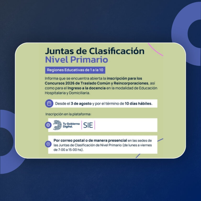 CONCURSOS DE TRASLADO E INGRESO EN NIVEL PRIMARIO: EN AGOSTO ABRE LA INSCRIPCIÓN PARA EDUCACIÓN HOSPITALARIA Y DOMICILIARIA