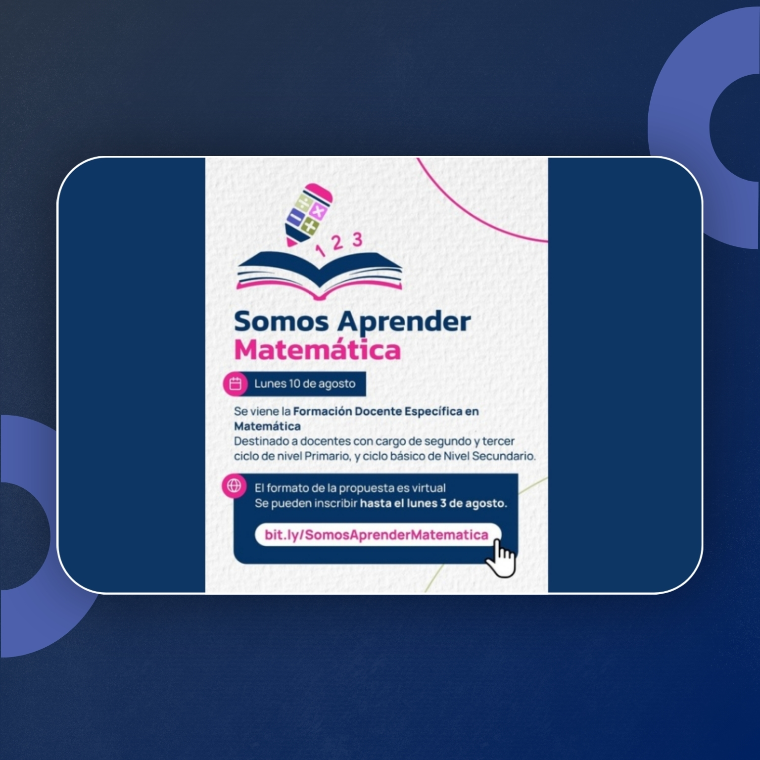 EDUCACIÓN LANZA UNA FORMACIÓN DOCENTE EN MATEMÁTICA CON MODALIDAD VIRTUAL