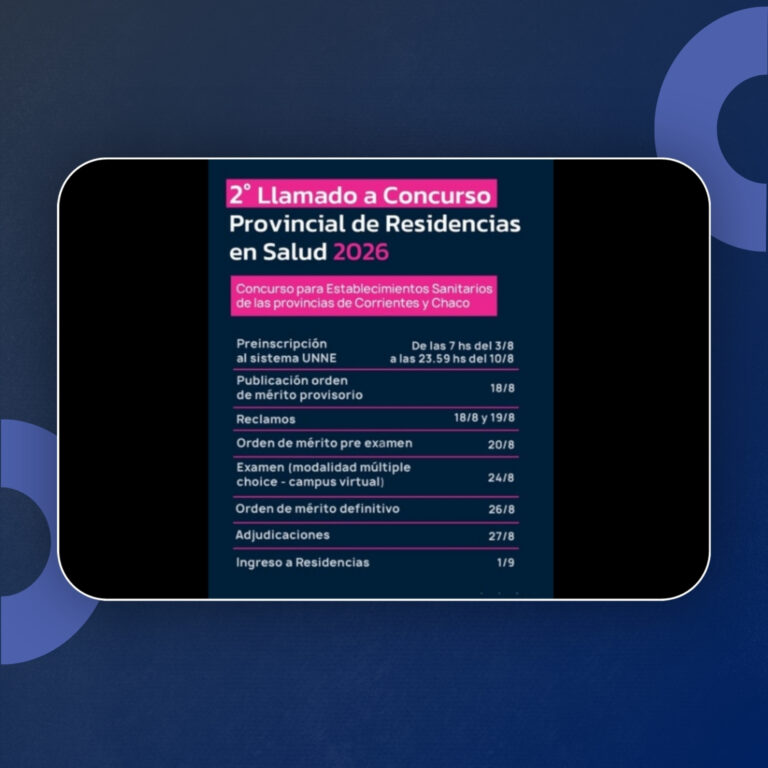 SEGUNDO LLAMADO AL CONCURSO PROVINCIAL DE RESIDENCIAS EN SALUD 2026