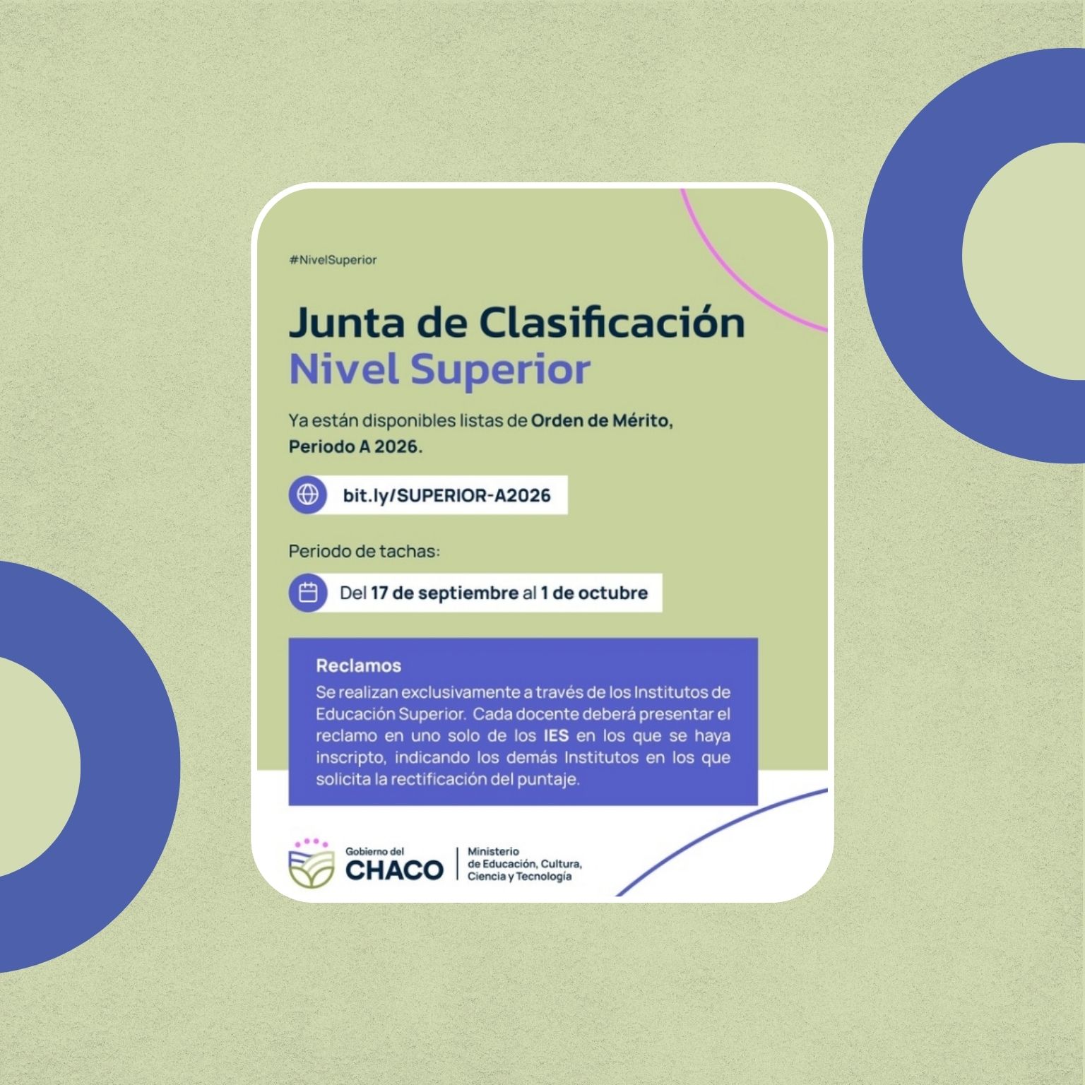 EDUCACIÓN SUPERIOR: YA ESTÁN DISPONIBLES LAS LISTAS DE ORDEN DE MÉRITOS DEL PERÍODO “A” 2026